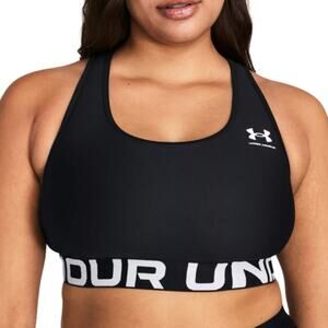 NEW Under Armour HeatGear Mid Branded Racerback Sports Bra Black